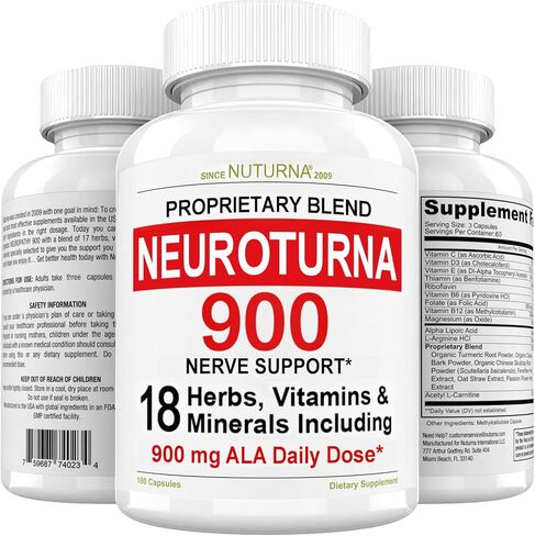 Neuroturna Support Supplement with 900 mg Alpha Lipoic Acid - Advanced ALA Formula for Feet Hands Fingers Legs - Ultra Potent 18 in 1 Natural Vitamins - 180 Capsules in Kuwait