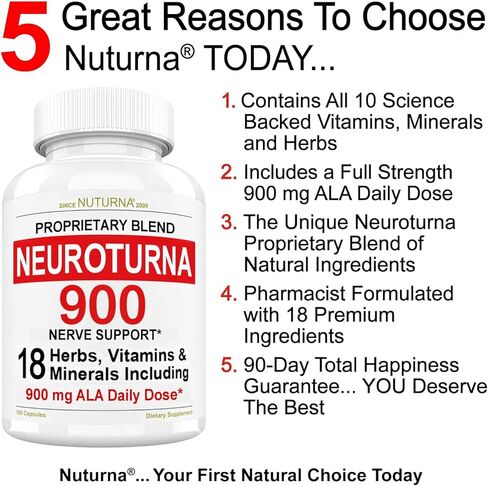 Neuroturna Support Supplement with 900 mg Alpha Lipoic Acid - Advanced ALA Formula for Feet Hands Fingers Legs - Ultra Potent 18 in 1 Natural Vitamins - 180 Capsules in Kuwait