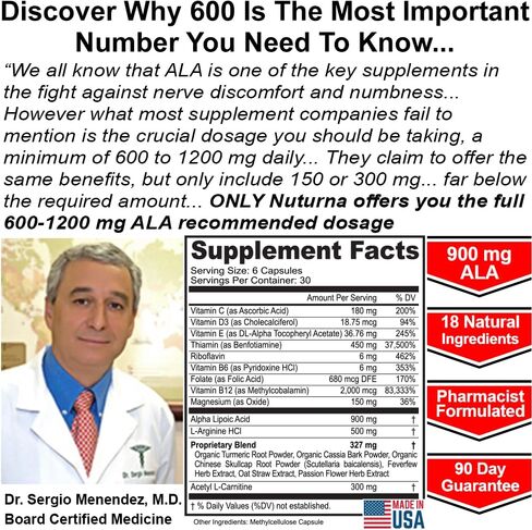 Neuroturna Support Supplement with 900 mg Alpha Lipoic Acid - Advanced ALA Formula for Feet Hands Fingers Legs - Ultra Potent 18 in 1 Natural Vitamins - 180 Capsules in Kuwait