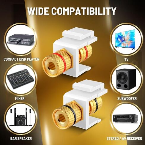 TNP Banana Jack Keystone Insert (Set of 2) - Stereo Speaker Banana Connector Binding Post Snap in Adapter Socket Female Port Inline Coupler for Wall Plate Outlet Panel, 2 Channel Black + Red (1 Pack) in Kuwait
