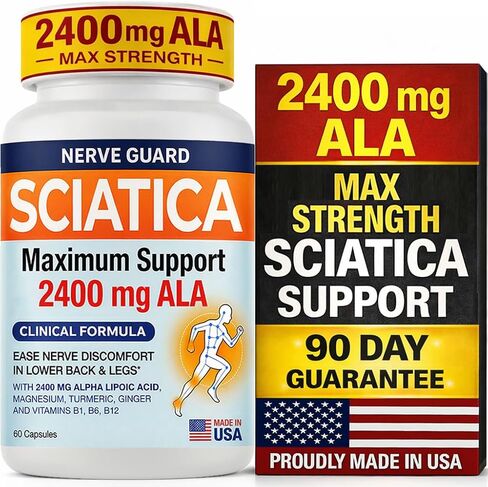 Sciatica Relief Supplement with 2400 mg Alpha Lipoic Acid – Maximum Strength Sciatic Nerve Support for Lower Back & Legs – 2400mg ALA, Vitamins, Magnesium, Turmeric & Ginger – 60 Capsules in Saudi Arabia