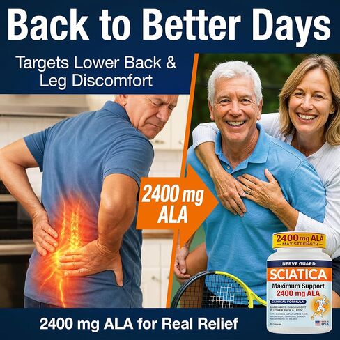 Sciatica Relief Supplement with 2400 mg Alpha Lipoic Acid – Maximum Strength Sciatic Nerve Support for Lower Back & Legs – 2400mg ALA, Vitamins, Magnesium, Turmeric & Ginger – 60 Capsules in Saudi Arabia
