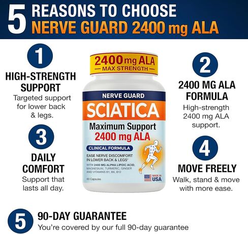 Sciatica Relief Supplement with 2400 mg Alpha Lipoic Acid – Maximum Strength Sciatic Nerve Support for Lower Back & Legs – 2400mg ALA, Vitamins, Magnesium, Turmeric & Ginger – 60 Capsules in Saudi Arabia