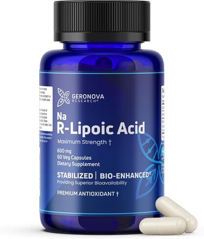 Geronova Research Bio-Enhanced R-Lipoic Acid, 600 mg Dose - 1 Month Supply - Stabilized R Alpha Lipoic Acid with Enhanced Absorption - R Lipoic Acid Supplement - 60 Capsules in Kuwait