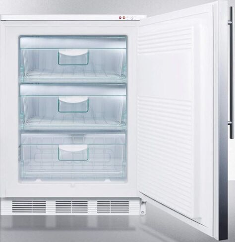 Accucold VT65MLBISSHV مجمد طبي مدمج تحت الطاولة قادر على التشغيل -25 درجة مئوية مع قفل أمامي، باب مغلف من الفولاذ المقاوم للصدأ، مقبض رفيع وخزانة بيضاء in Saudi Arabia