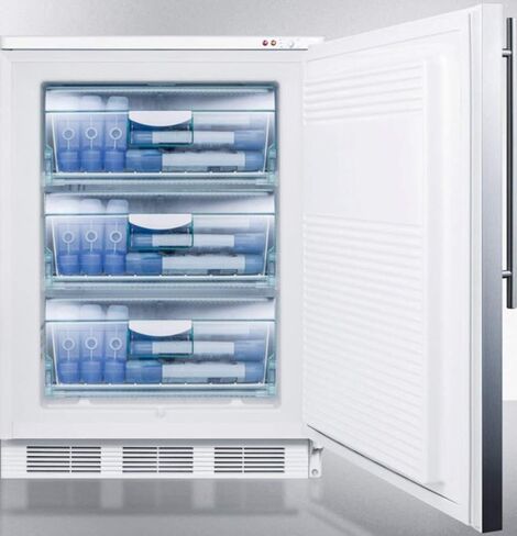 Accucold VT65MLBISSHV مجمد طبي مدمج تحت الطاولة قادر على التشغيل -25 درجة مئوية مع قفل أمامي، باب مغلف من الفولاذ المقاوم للصدأ، مقبض رفيع وخزانة بيضاء in Saudi Arabia