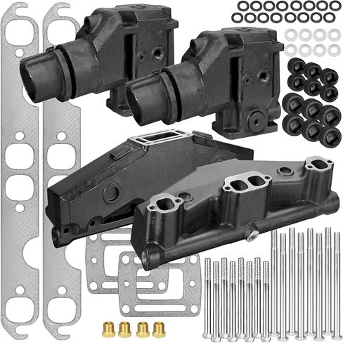 Exhaust Manifold & Elbow Riser 7.75" Tall Set with Gaskets, Bolts and Plugs for Volvo Penta OMC 1992 or Newer V8 5.0L, 5.7L Wet Joint Exhaust System by Fasworx in Saudi Arabia