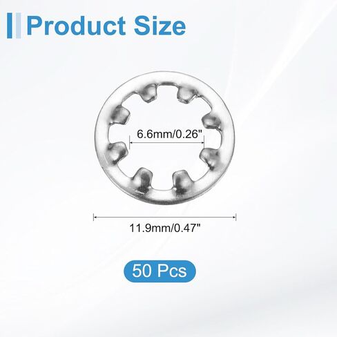 uxcell 50Pcs 1/4 Internal Tooth Lock Washer, 304 Stainless Steel Multi-Tooth Star Washer Locking Fastener, Silver Tone in Saudi Arabia