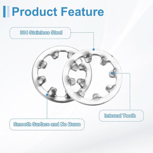 uxcell 50Pcs 1/4 Internal Tooth Lock Washer, 304 Stainless Steel Multi-Tooth Star Washer Locking Fastener, Silver Tone in Saudi Arabia