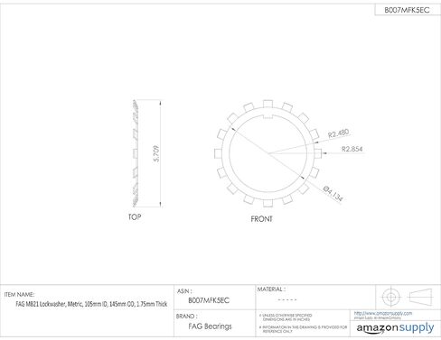 FAG MB21 Lockwasher، متري، 105 مم معرف، 145 مم OD، 1.75 مم سمك in Saudi Arabia