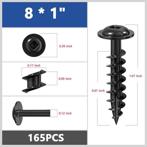 (Black) Pocket Hole Screws # 8 * 3/4 "200pcs 1lbs Square Hole Wood Screws and Round Head Square Hole self Tapping Screws are Suitable for Wooden use.150MM,60MM Drive bit Included. in Saudi Arabia