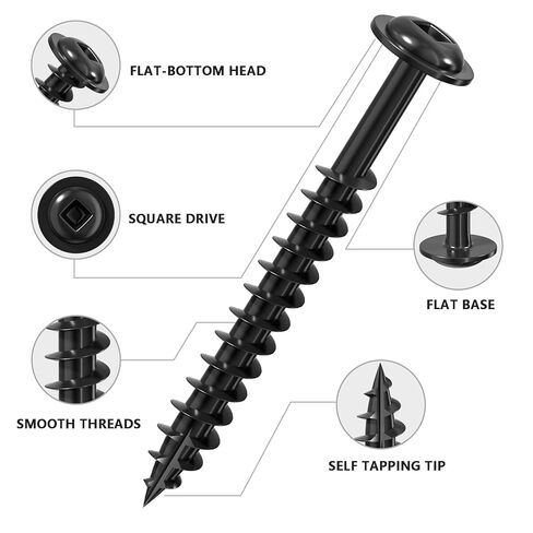 (Black) Pocket Hole Screws # 8 * 3/4 "200pcs 1lbs Square Hole Wood Screws and Round Head Square Hole self Tapping Screws are Suitable for Wooden use.150MM,60MM Drive bit Included. in Saudi Arabia