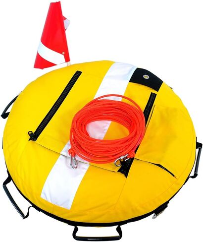 عوامة غطس مع علم، أصفر وأبيض، علامة أمان قابلة للنفخ بحبل in Kuwait