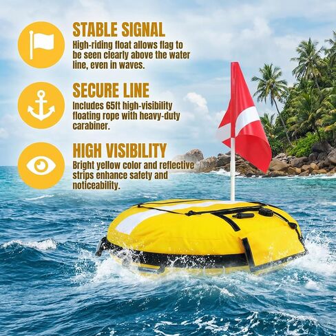 عوامة غطس مع علم، أصفر وأبيض، علامة أمان قابلة للنفخ بحبل in Kuwait