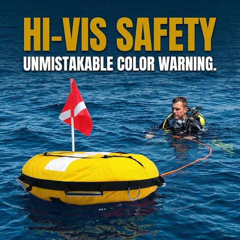 عوامة غطس مع علم، أصفر وأبيض، علامة أمان قابلة للنفخ بحبل in Kuwait