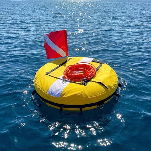 عوامة غطس مع علم، أصفر وأبيض، علامة أمان قابلة للنفخ بحبل in Kuwait