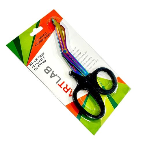 1 Each | 7.5" Utility Bandage Scissors, Serrated, with Black Plastic Handle & Titanium Color Fluoride Coated Blades, Non-Stick | Stainless Steel in Saudi Arabia