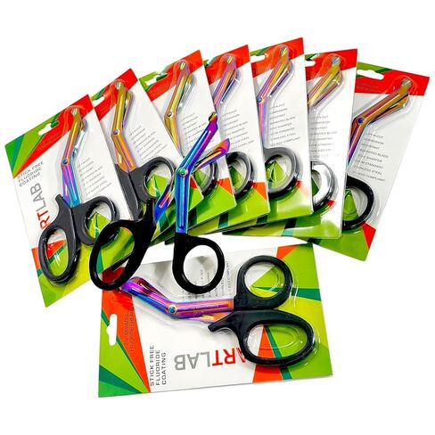 Trauma Utility Paramedic Shears 7.5in - Plastic Black Color Handle & Fluoride Coated Titanium Color Blades | Serrated | Stainless Steel Multi-Purpose Cutting Scissors (10pc) in Saudi Arabia