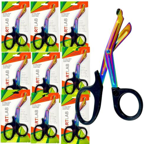 Trauma Utility Paramedic Shears 7.5in - Plastic Black Color Handle & Fluoride Coated Titanium Color Blades | Serrated | Stainless Steel Multi-Purpose Cutting Scissors (10pc) in Saudi Arabia