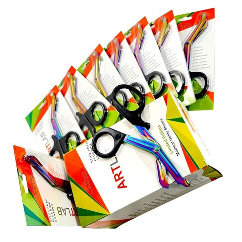 Trauma Utility Paramedic Shears 7.5in - Plastic Black Color Handle & Fluoride Coated Titanium Color Blades | Serrated | Stainless Steel Multi-Purpose Cutting Scissors (10pc) in Saudi Arabia