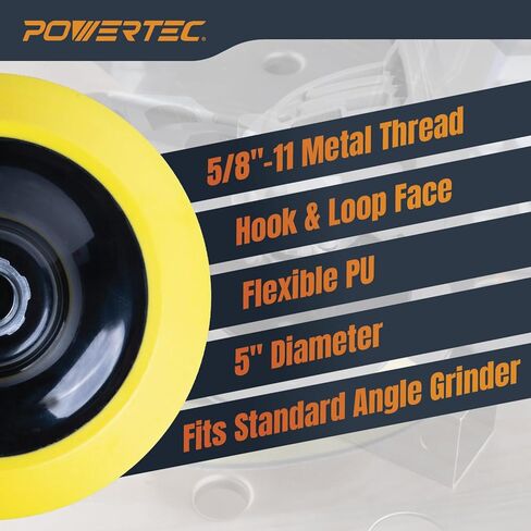 POWERTEC 5 Inch Hook and Loop Backing Pad with 5/8"-11 Thread, PU Sanding Pad for Angle Grinder with 5/8 Shaft, 5 Inch Backing Plate Replacement for DeWalt DCW402, 128402, DW400 (46903) in Saudi Arabia