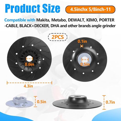 2PCS 4.5" x 5/8"-11 Angle Grinder Backing Pad Compatible with DeWalt, Bosch, BHA & More, Angle Grinder Ribbed Backing Pad Resin Fiber Disc for Grinding Polishing Sanding Woodworking, Non-Slip Design in Saudi Arabia
