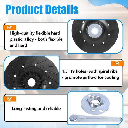 2PCS 4.5" x 5/8"-11 Angle Grinder Backing Pad Compatible with DeWalt, Bosch, BHA & More, Angle Grinder Ribbed Backing Pad Resin Fiber Disc for Grinding Polishing Sanding Woodworking, Non-Slip Design in Saudi Arabia