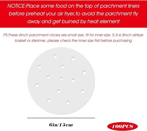 100 ورقة من بطانة المقلاة الهوائية الدائرية مقاس 6 بوصات، وورق البخار، وبساط قماش خاص بالبخار للاستخدام المنزلي من الدرجة الغذائية in Kuwait