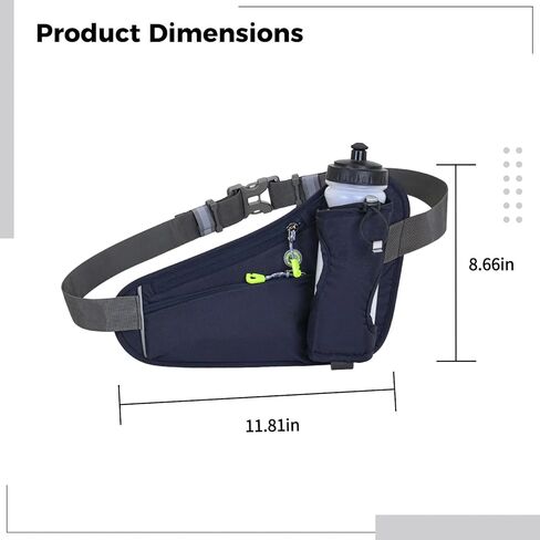 Generic Fitness Belt With Water Bottle, Running Fanny Pack For Phone, Reflective Jogging Pouch, Adjustable Waist Strap, Hydration Storage in Saudi Arabia