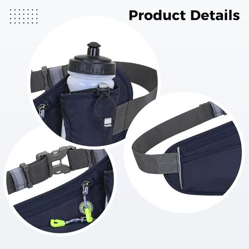 Generic Fitness Belt With Water Bottle, Running Fanny Pack For Phone, Reflective Jogging Pouch, Adjustable Waist Strap, Hydration Storage in Saudi Arabia