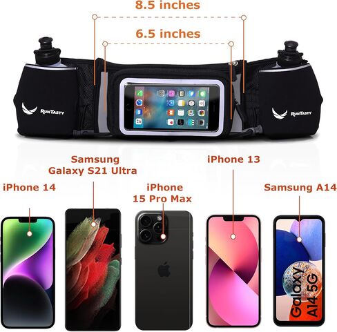 Hydration Bundle – Running Belt w/ 2 Bottles + 2-in-1 Handheld 12 oz Bottle & Belt Add-On + Push-Pull Replacement Lids – Waterproof Pockets, Touchscreen Cover, No-Bounce Design in Kuwait