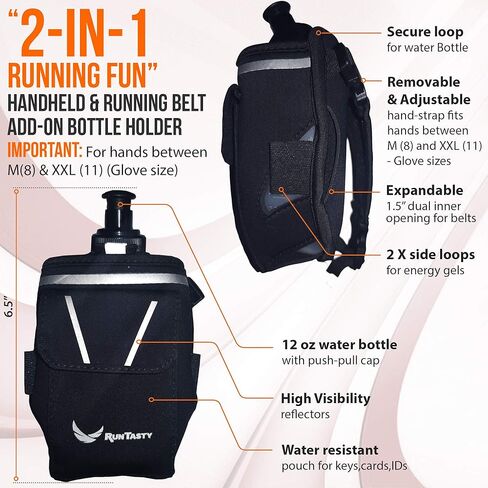 Hydration Bundle – Running Belt w/ 2 Bottles + 2-in-1 Handheld 12 oz Bottle & Belt Add-On + Push-Pull Replacement Lids – Waterproof Pockets, Touchscreen Cover, No-Bounce Design in Kuwait