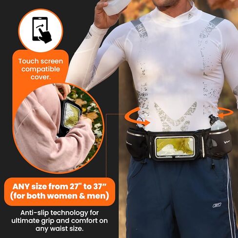 Hydration Bundle – Running Belt w/ 2 Bottles + 2-in-1 Handheld 12 oz Bottle & Belt Add-On + Push-Pull Replacement Lids – Waterproof Pockets, Touchscreen Cover, No-Bounce Design in Kuwait