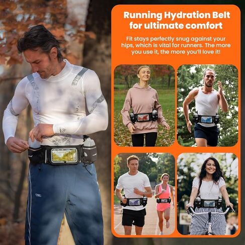Hydration Bundle – Running Belt w/ 2 Bottles + 2-in-1 Handheld 12 oz Bottle & Belt Add-On + Push-Pull Replacement Lids – Waterproof Pockets, Touchscreen Cover, No-Bounce Design in Kuwait
