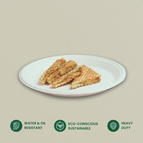 100% Compostable Plates 11 Inch, 4 packs, pack of 25 Heavy Duty, Microwave Safe, Biodegradable, Leak Proof, Eco-Friendly Sugarcane Bagasse Round Plates for Party, Wedding & Catering in Saudi Arabia