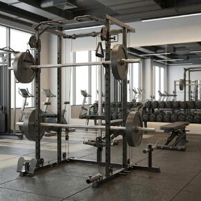 GAOMON 2000LBS قفص الطاقة ذو الإطار الفولاذي - رف القرفصاء عالي التحمل مع كابل بكرة مزدوجة، معدات تدريب القوة في صالة الألعاب الرياضية المنزلية in Kuwait
