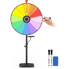 24 Inch Prize Wheel, Adjustable 47"-61" Height Heavy Duty Spinning Wheel for Prizes, 12 Slots Prize Wheel Spinner with Dry Erase Kit for Parties, Carnivals, Trade Shows in Saudi Arabia