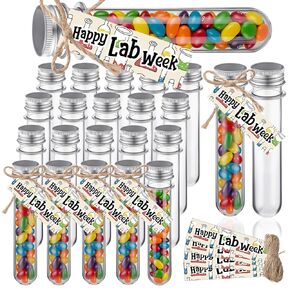 20 Sets Happy Lab Week Gifts Bulk 45ml Plastic Test Tube with Cap Lab Week Tags Laboratory Weeks Appreciation Gifts for Candy Storage Laboratory Worker Science Party Decoration in Kuwait