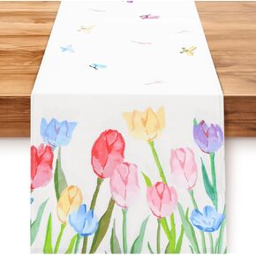 Easter Table Runner 13×72 Inch - Spring Table Runner with Tulip and Butterfly Easter Decorations for Home, Spring Mantel Decor in Kuwait