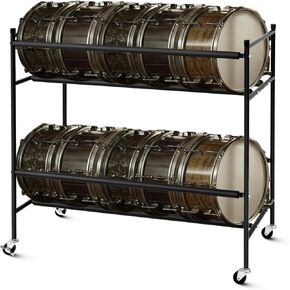 Two-tier Snare Rack with Locking Casters Snares Stand Drum Holder Display Storage for Holding up to 10 Snare Drums, 38.25 x 16.5 x 34.5 Inch in Saudi Arabia
