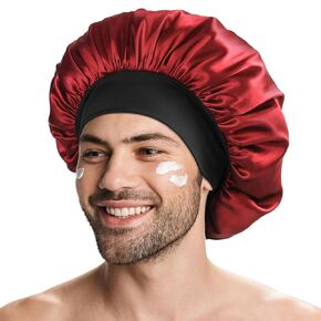 قبعة حريرية للرجال من YANIBEST، قبعة شعر من الساتان للنوم، قبعة نوم مزدوجة الطبقات للرجال والنساء السود، ضفائر شعر مجعد، أزرق ملكي in Kuwait