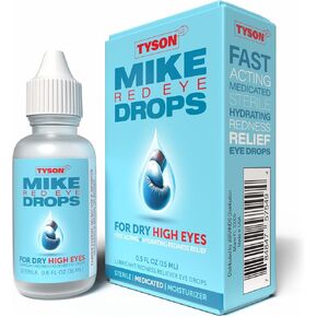TYSON 2.0 Mike Red Eye Drops, Brighter Whiter Eyes in 1 Minute, Max Strength Redness Reliever & Lubricant for Dry Irritated Red Eyes, 0.5 Fl Oz (15 mL) in Kuwait