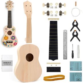 Kmise DIY Ukulele Kit, Basswood 21'' Soprano Ukulele, Build Your Own Uke from Scratch and Enjoy Hands-On Fun, Full Accessories, Ideal for Family Activities, Group Crafts, and Fun with Friends (1) in Kuwait