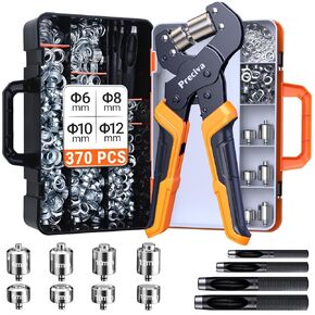 Preciva 4-Size Grommet Tool Kit - 1/2" 1/4" 5/16" 3/8" Hole Punch & Eyelet Setting Tool with 370Pcs Grommets | Handheld Eyelet Plier for Tarps, Tents, Canvas, Vinyl & Leather Crafting in Kuwait