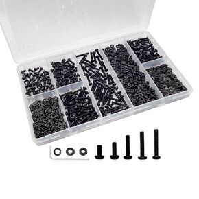 3000PCS Metric Screw Assortment, M2 M3 M4 M5 Screw Assortment, Metric Machine Screws Kit, Hex Button Head Cap Screws and Nuts & Washers Kit, Screw & Bolt Assortment Sets, Grade 10.9 Black Alloy Steel in Saudi Arabia