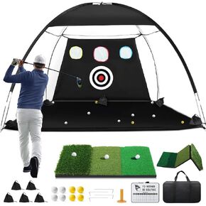 شبكة جولف، أداة مساعدة لضرب الجولف مقاس 10 × 7 أقدام مع بساط ثلاثي العشب قابل للطي، مصممة للاستخدام الخارجي والداخلي، شبكات تدريب للقيادة في الفناء الخلفي للكرات الحقيقية، هدايا مثالية للرجال والأب ولاعبي الغولف in Kuwait