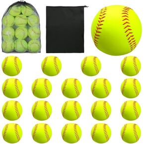 20 Pack Sports Practice Softball with Mesh Bag Unmarked Leather Covered Official Size and Weight Slowpitch Softball Youth Fastpitch Softball Ball Yellow Training Ball for Game and Training in Kuwait