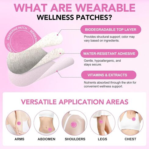 Berberine Patches, with Cinnamon, Pomegranate, 8-Hour Long-Lasting Formula Support for Women and Men, Applied to Various Parts of The Body, 30 Patches in Saudi Arabia