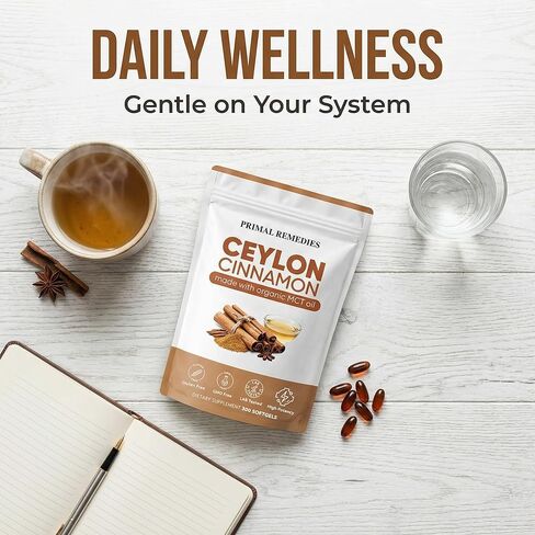 Primal Remedies Ceylon Cinnamon - 300 Softgels with MCT Oil, Highly Bioavailable, Non-GMO, Gluten Free, Vegan Capsules for Metabolism Support in Kuwait