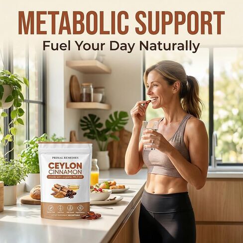Primal Remedies Ceylon Cinnamon - 300 Softgels with MCT Oil, Highly Bioavailable, Non-GMO, Gluten Free, Vegan Capsules for Metabolism Support in Kuwait